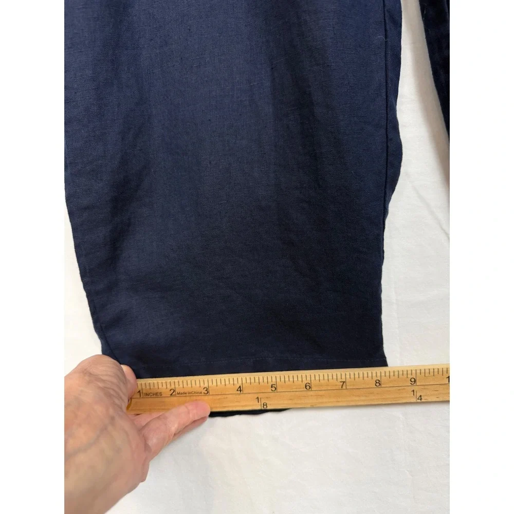Quince Women 100% Linen Pants Size M Navy Blue Elastic Waist Tapered Trousers